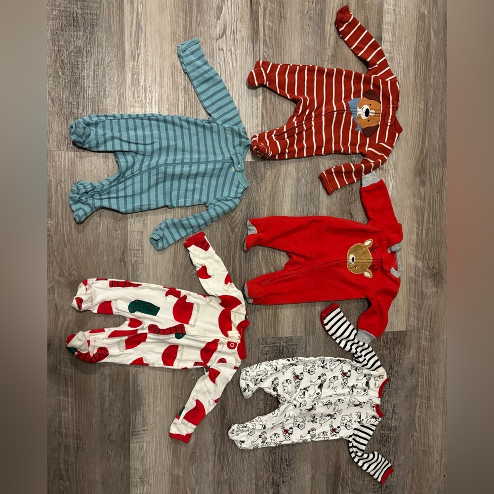 Bundled (5pcs) -Carter's Cozy Footies pajamas Set - Red, Blue, White
